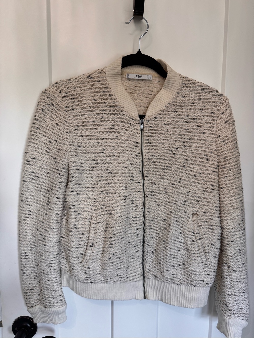 Mango Cream Speckled Zip Bomber Jacket